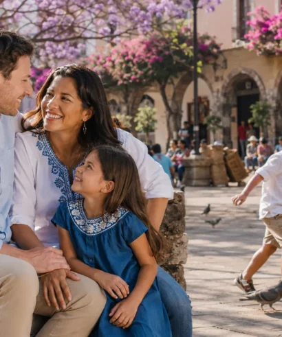 Familie beim gemeinsamen Ankommen in Mexiko